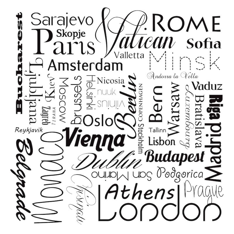 Noms de Villes en Noir et Blanc wallpaper mural