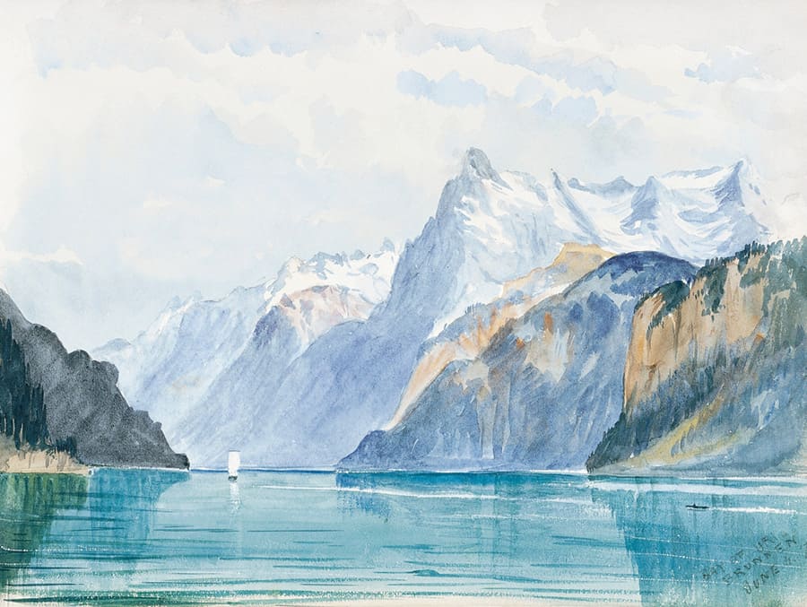 Panoramique Montagnes Aquarelle Bleue wallpaper mural