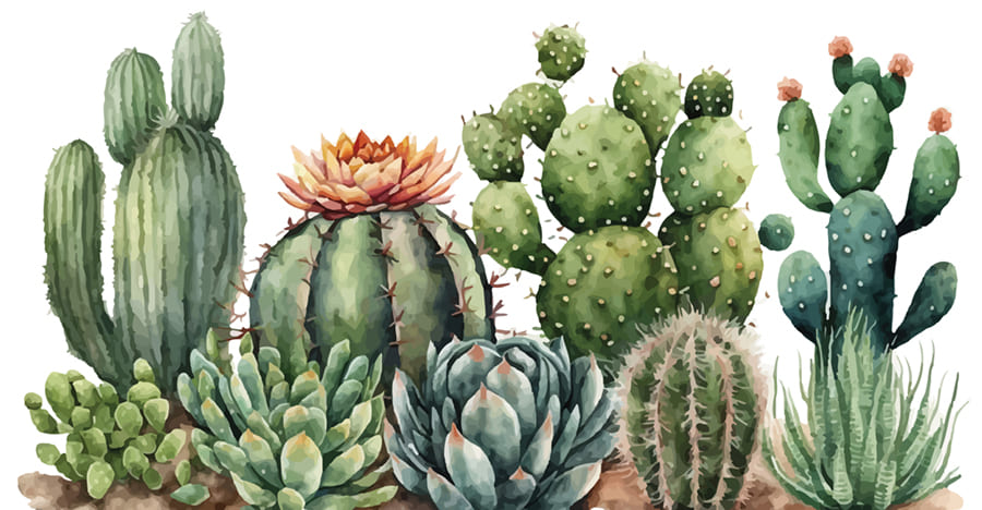 Cactus Aquarelle wallpaper mural
