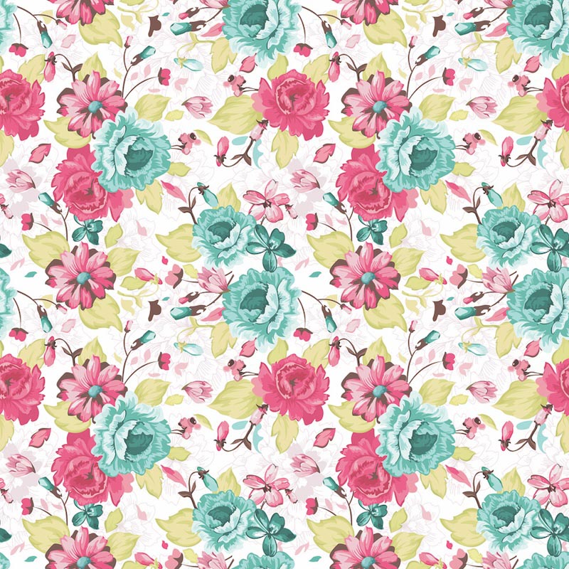 Motifs Floraux Turquoise et Rose wallpaper mural