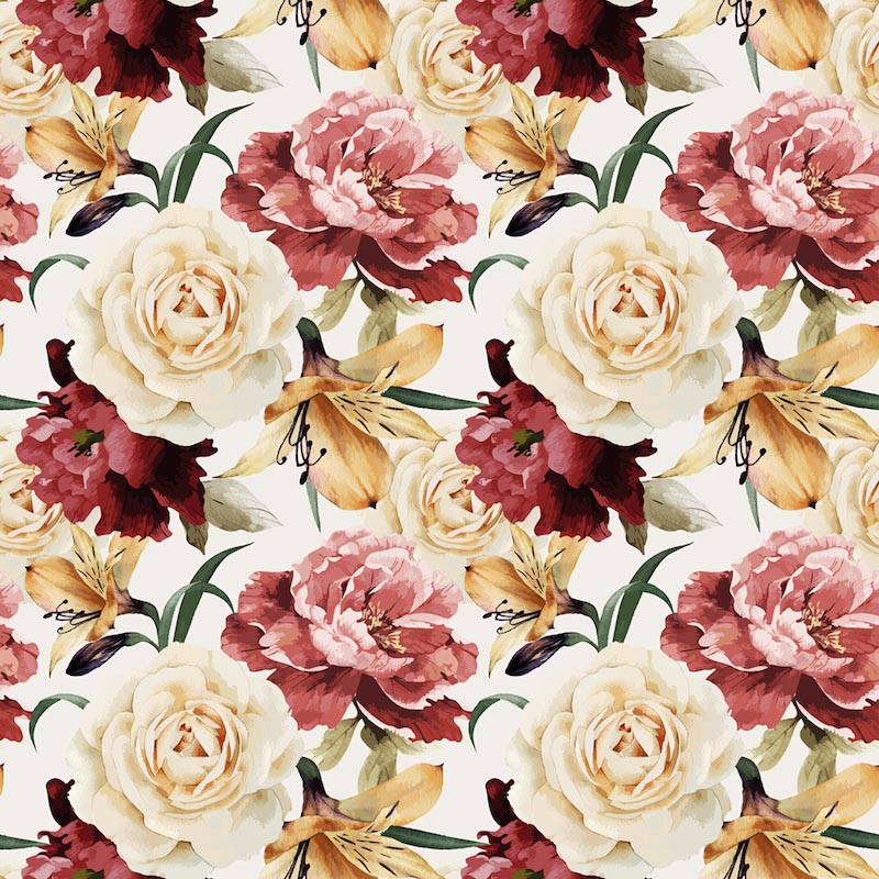 Ensemble de Roses et de Motifs Floraux wallpaper mural