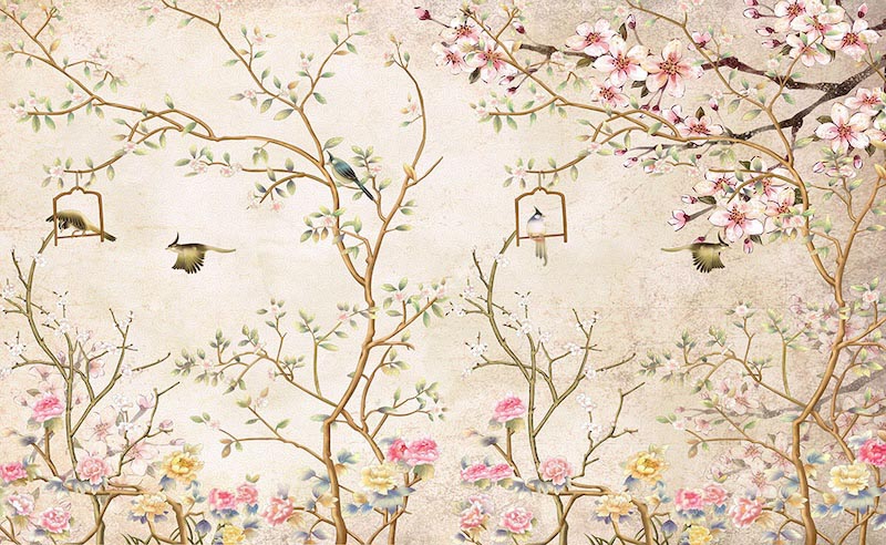 Oiseaux et Fleurs wallpaper mural