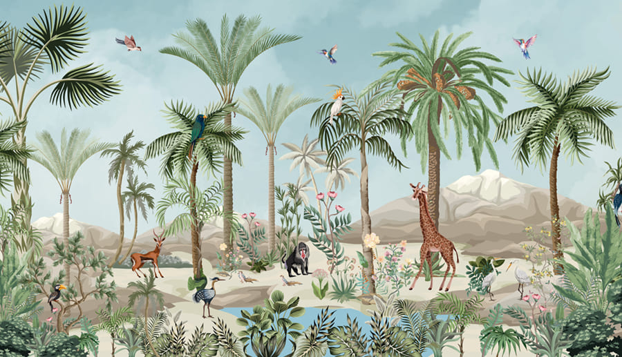 Safari aux Palmiers wallpaper mural