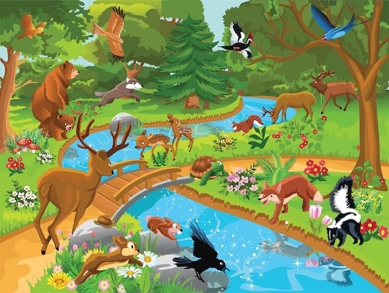 Vie Joyeuse dans la Forêt wallpaper mural
