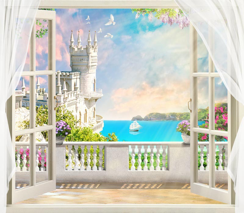 Château de Conte de Fées depuis la Fenêtre wallpaper mural