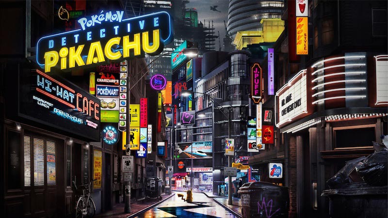 Détective Pikachu Rue Scène Pokémon Anime wallpaper mural