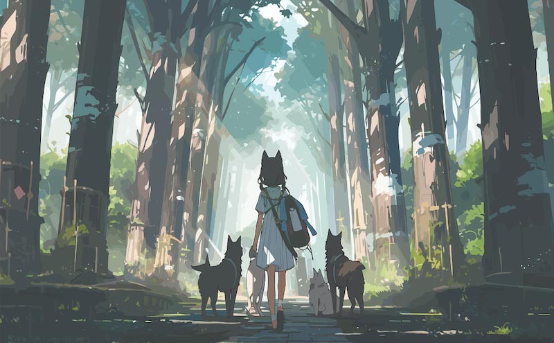 Fille et loups - Liens sauvages wallpaper mural