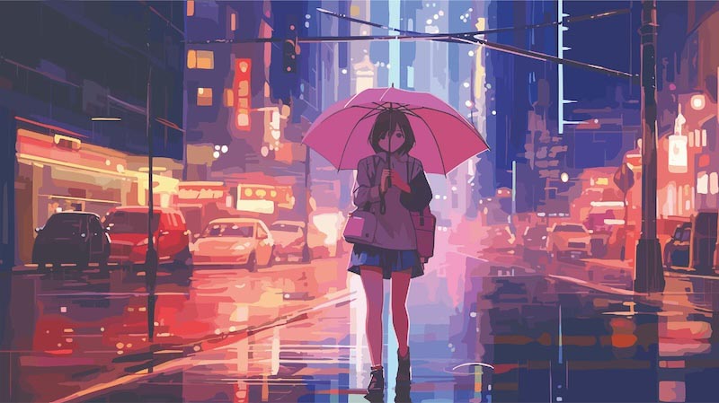 Mélodies de pluie sous parapluie wallpaper mural