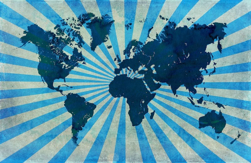 Carte du Monde Bleue Rétro wallpaper mural