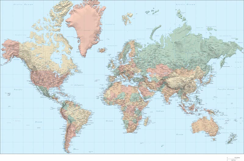 Carte du Monde en Tons Foncés wallpaper mural