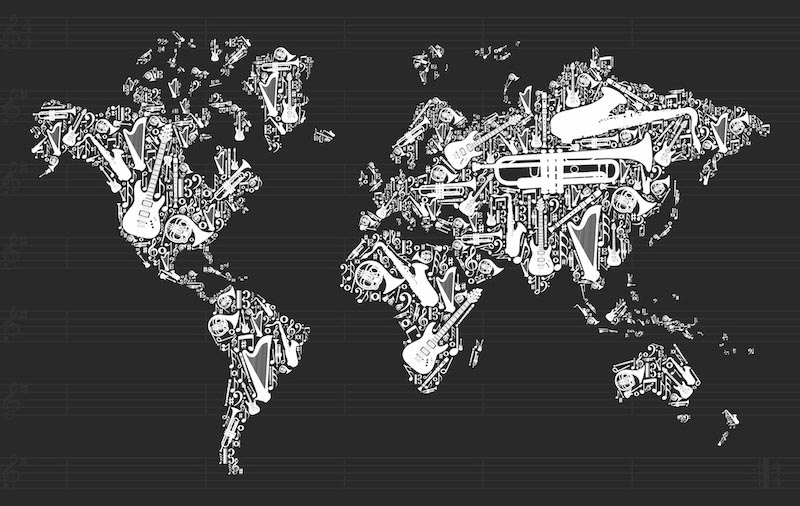 Carte du Monde des Instruments de Musique wallpaper mural