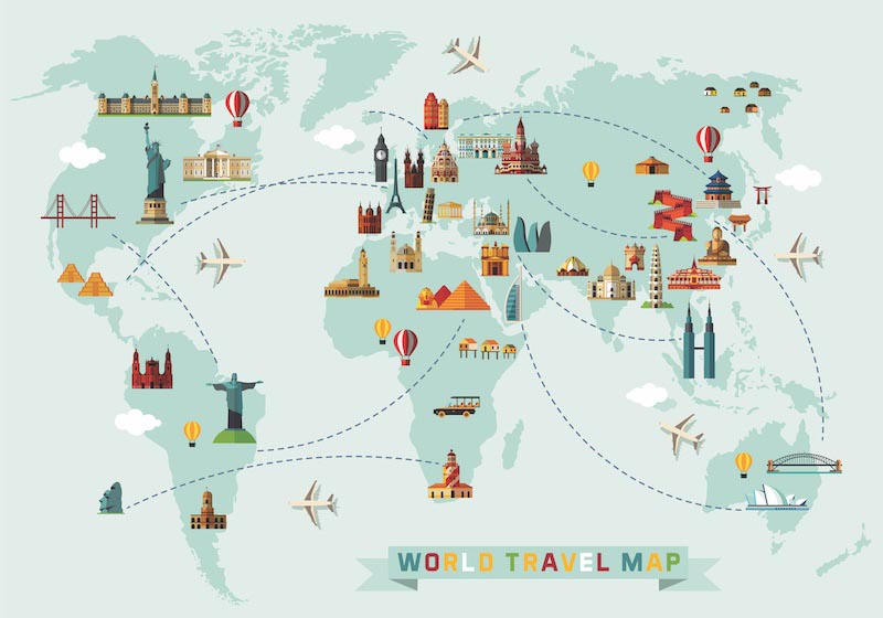 Carte du Monde en Montgolfière wallpaper mural