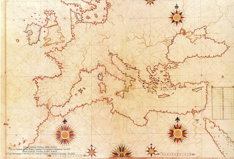 Carte de Piri Reis du 16e Siècle en Europe wallpaper mural