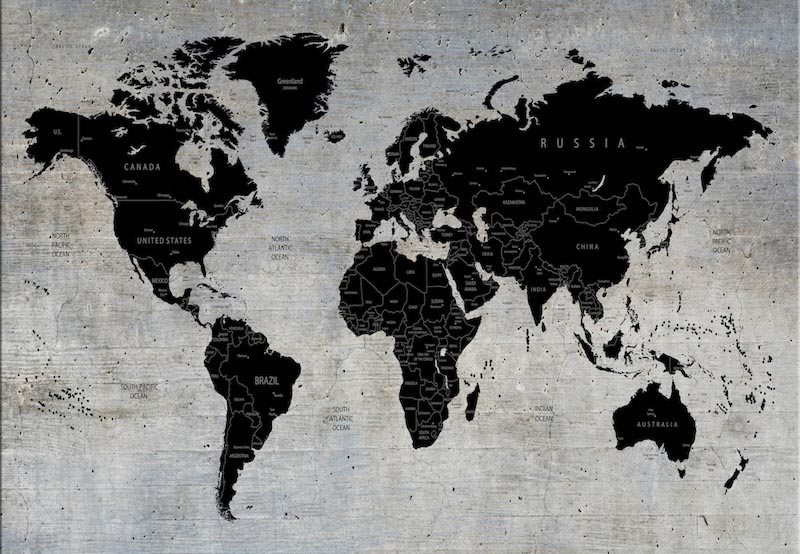 Carte du Monde sur Mur en Béton wallpaper mural