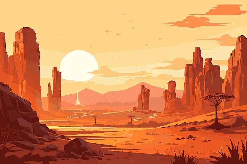 Splendeur du lever du soleil dans le désert wallpaper mural