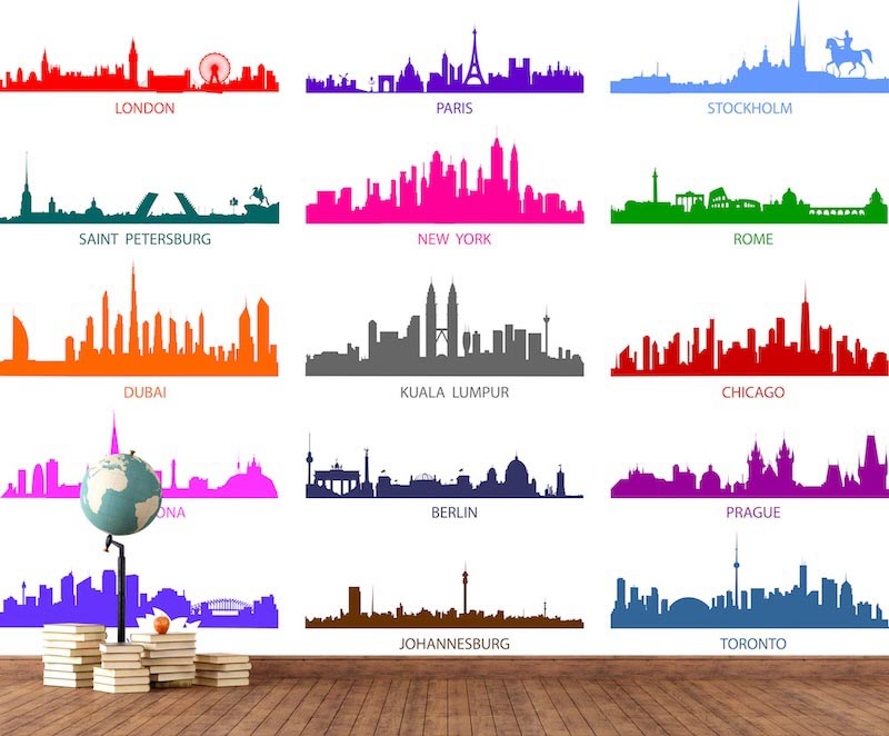 Silhouettes Colorées des Villes du Monde - Décoration Murale 3D