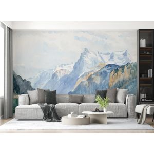 Panoramique Montagnes Aquarelle Bleue