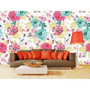 Motifs Floraux Turquoise et Rose