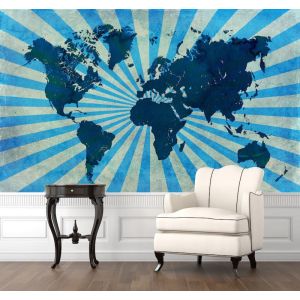 Carte du Monde Bleue Rétro