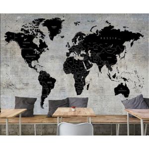 Carte du Monde sur Mur en Béton