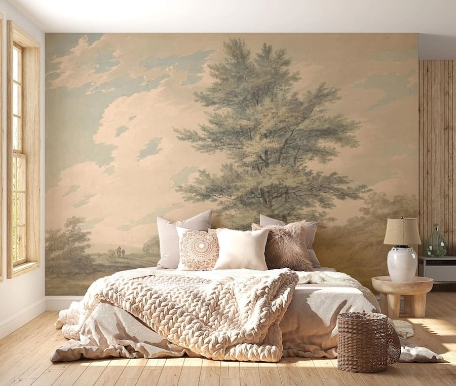 Papier Peint Paysage avec Pin Vintage - 2