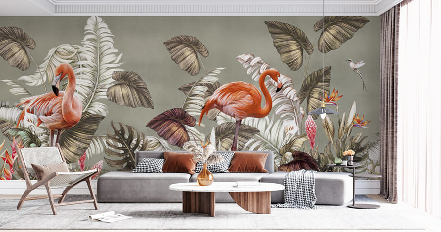 Papier Peint Flamant Rose Tropical - 2