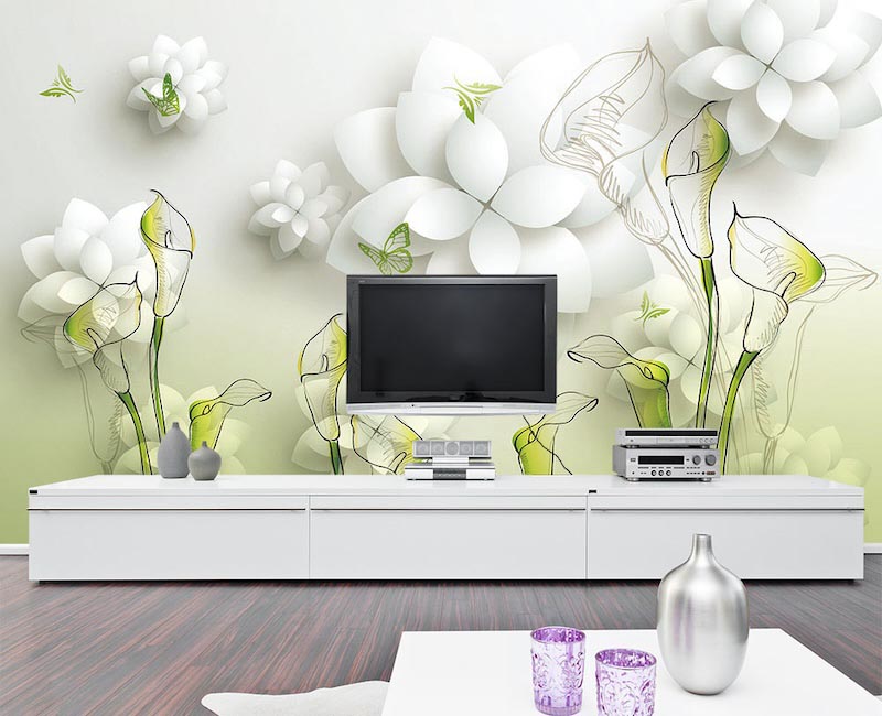 Décor Floral Pour Salon - Papier Peint 3D Pour Mur Appliqué