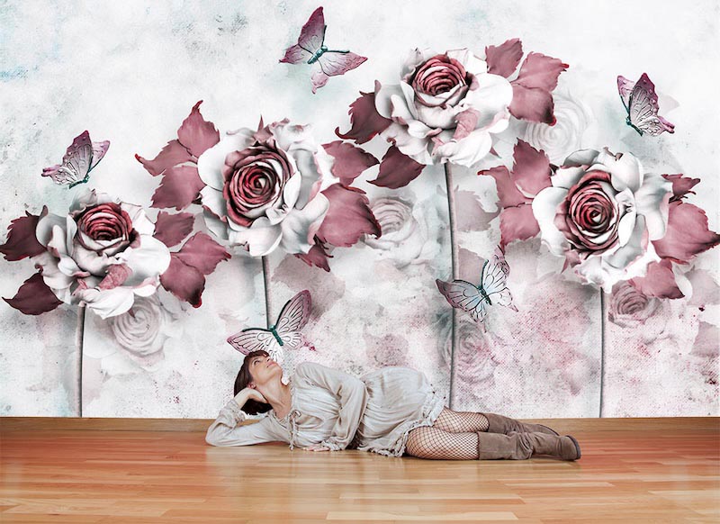 Rose Aux Tons Roses - Papier Peint 3D Pour Mur Appliqué