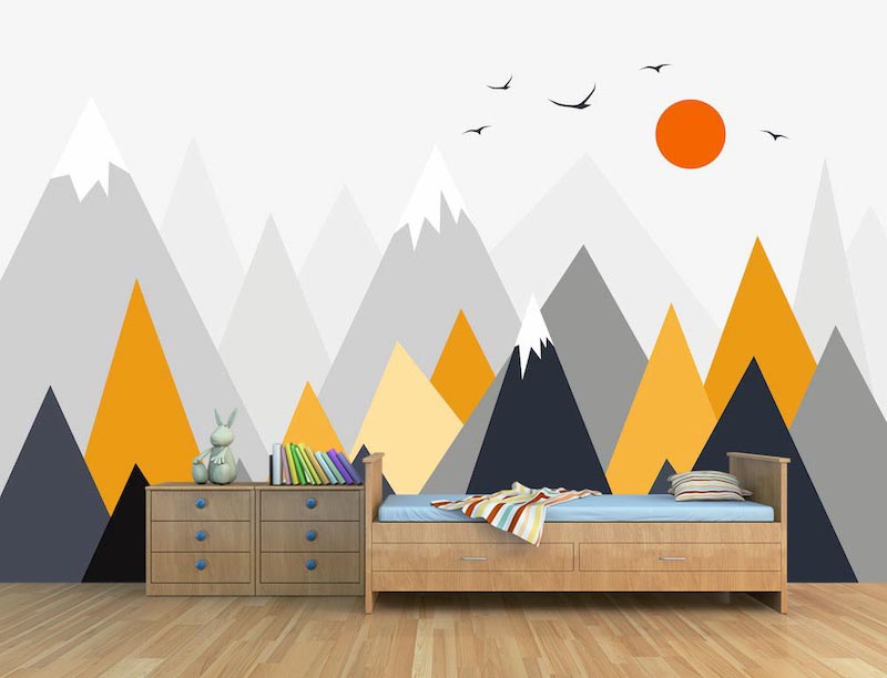 Montagnes Et Soleil - Décor Papier Peint Photo Appliqué