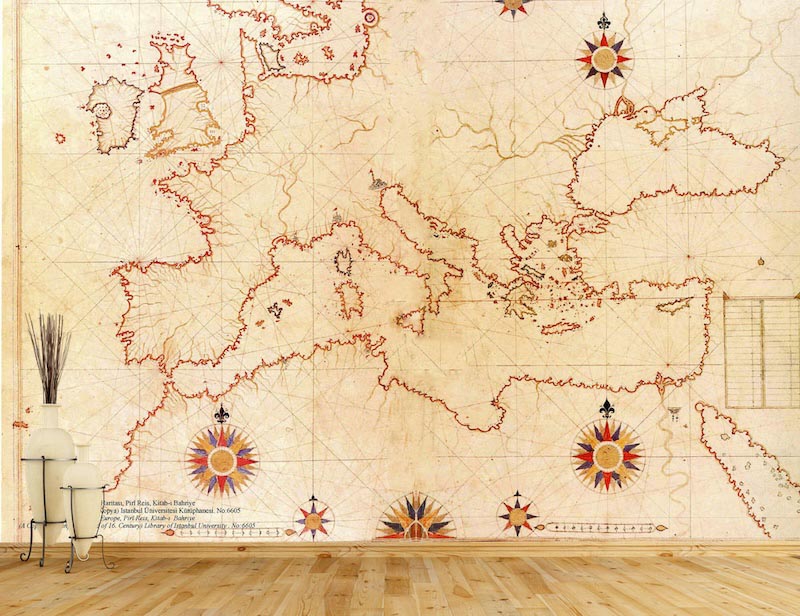Carte De Piri Reis Du 16ème Siècle En Europe - Papier Peint Mural Appliqué