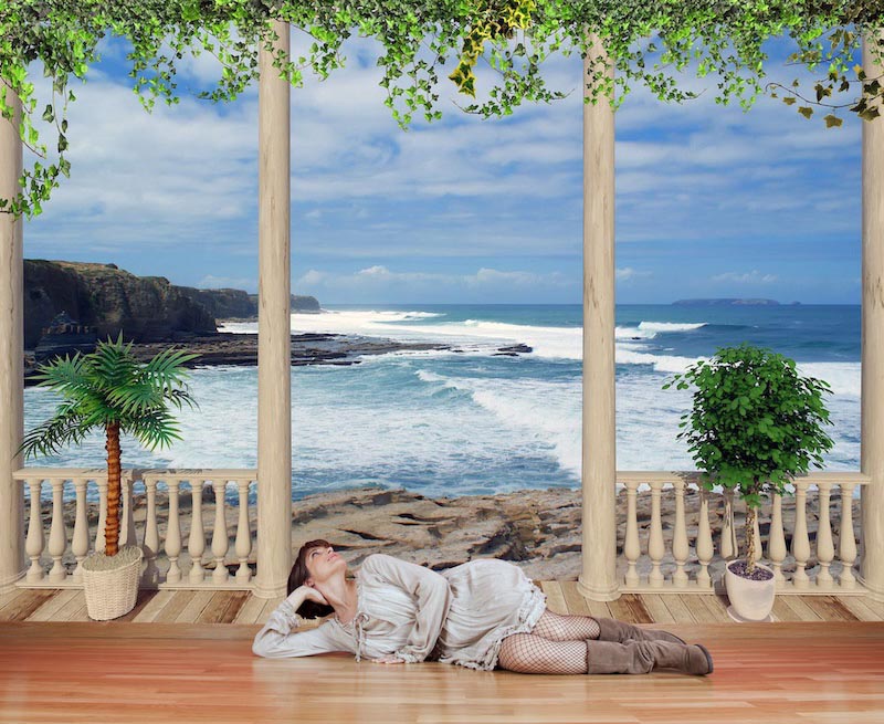 Mer Depuis La Terrasse - Papier Peint 3D Pour Mur Appliqué