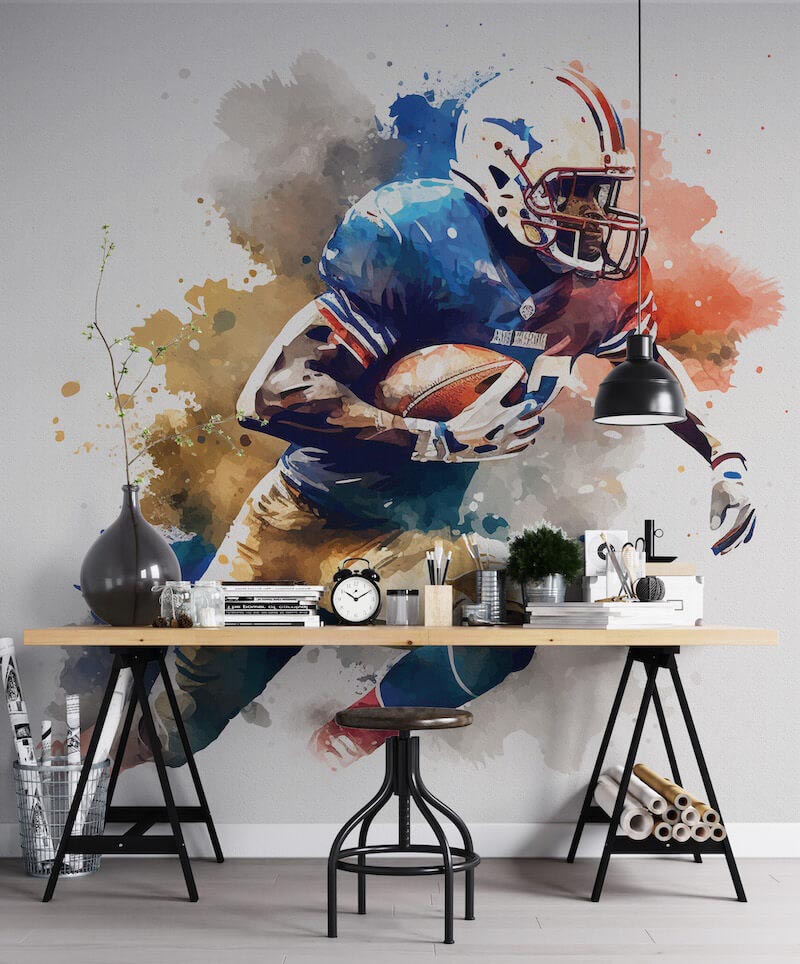 Image Murale Papier Peint Dessin Joueur De Football Américain Appliquée Sur Le Mur