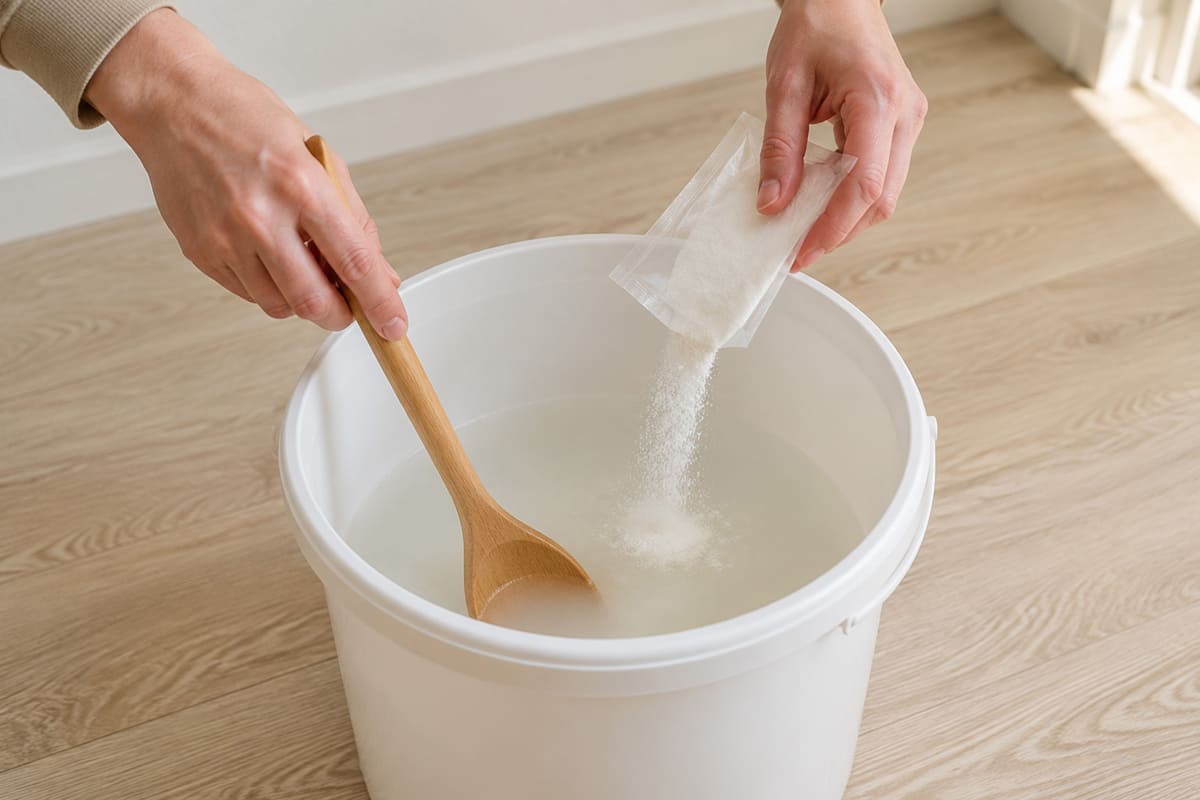 Préparation avec de l’eau de la colle à papier peint fournie