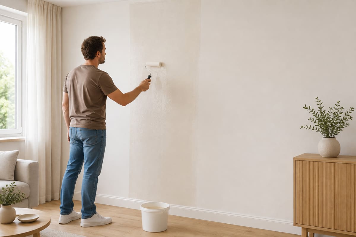 Application de la colle à papier peint directement sur le mur